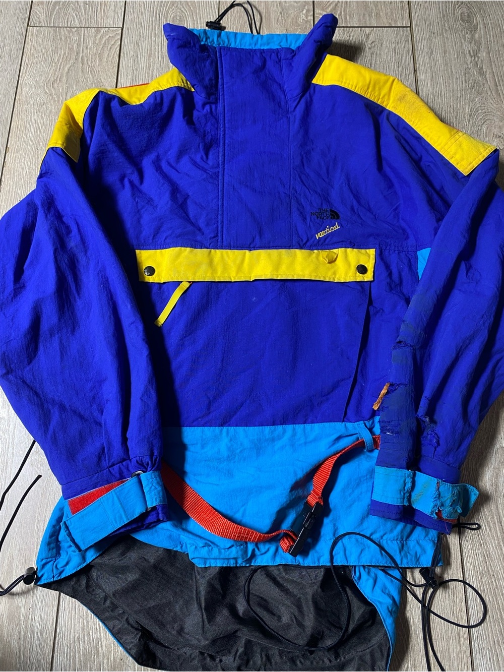 VTG 90s The North Face Vertical Gore-Tex Anorak Ski Jacket Colorblock Blue Yello